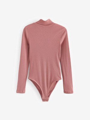 Rose Pink - Боди с длинными рукавами и воротником-стойкой