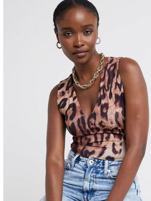 Боди River Island с леопардовым принтом и V-образным вырезом