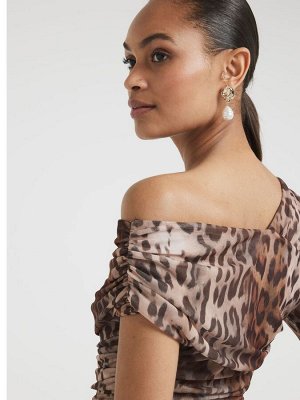 Коричневый - River Island Леопардовый принт Сетчатые асимметричные боди