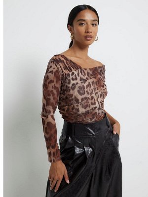 River Island Petite Leopard Mesh Асимметричные Боди