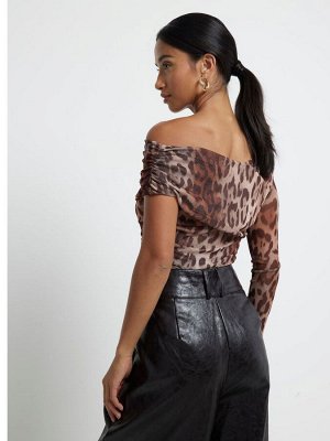 River Island Petite Leopard Mesh Асимметричные Боди