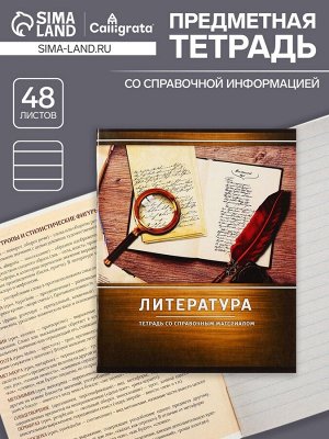 Тетрадь предметная 48 листов в линейку Calligrata, «Металл. Литература», обложка мелованный картон, серые листы