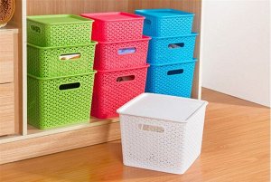 Toveon Корзина пластиковая &quot;&quot;плетение&quot;&quot;с крышкой, большая. 021