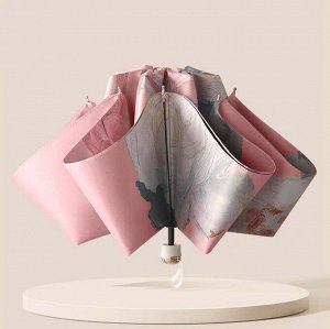 Зонт &nbsp;Характеристики:

- Комплектуется сумкой для хранения и ношения

- количество сложений -3

- размер: СМ.ФОТО

- количество -спиц: 8

- материал: Pongee - 3 слоя

- механизм откры