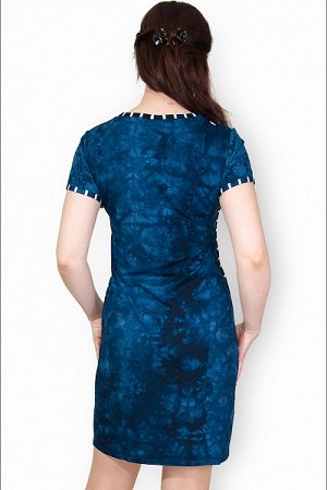 Платье вискозное - батик, принт "Бабочки", синий (353-1)