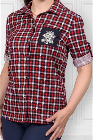 Рубашка на пуговицах с принтом, красный (469-2)