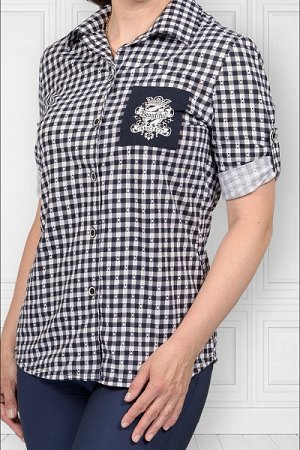 Рубашка на пуговицах с принтом, чернильный (469-1)