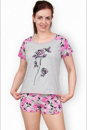 Пижама с шортами, принт "Роза", розовый (256-1)
