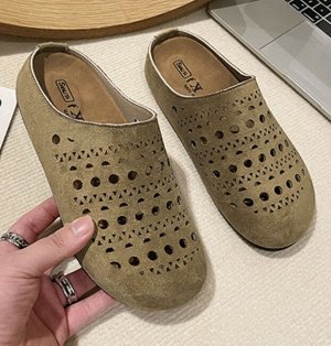 Женские мюли перфорированные с закрытым носком, хаки