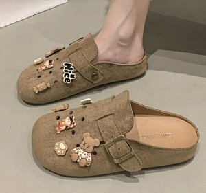 Женские мюли перфорированные с закрытым носком и пряжкой, хаки