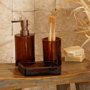 Аксессуары для ванной SL Home, 3 предмета, дозатор, мыльница, стакан, коричневый