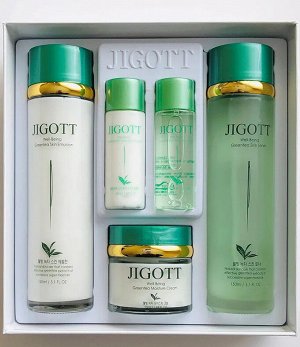 Набор средств для лица с экстрактом зеленого чая Jigott Well-Being Green Tea Skin Care 3SET  (тонер, эмульсия, крем для лица) 1/18