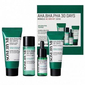 Набор миниатюр для кожи лица с кислотами SOME BY MI AHA-BHA-PHA 30 Days Miracle SOS KIT (пенка, тонер, сыворотка, крем)