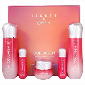 Набор увлажняющих средств для лица с коллагеном Jigott Signature Collagen Essential Skin Care 3SET (тонер, эмульсия, крем для лица)