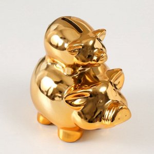 Копилка для денег «Две золотые свинки - пирамида», керамика, 12.5?8?14 см