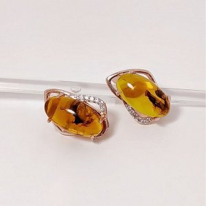 Серьги с янтарём, бижутерия под золото
