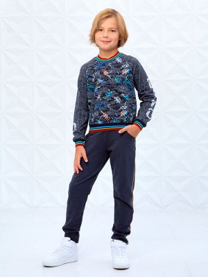Джемпер свитшот подростковый для мальчика с принтом без начеса длинный рукав Мегазавр цвет Антрацитовый