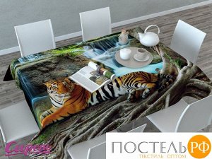 02648-СК-ГБ-003 Скатерть 3D 'Индийский тигр', Габардин (100% полиэстер), 120х145 см, , упаковка: ПВХ