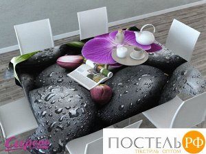 00209-СК-ГБ-003 Скатерть 3D 'Орхидея на камнях', Габардин (100% полиэстер), 120х145 см, , упаковка: ПВХ