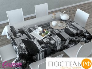 СКГБ004-01905 Скатерть 3D "Черно-белый Токио", Габардин (100% полиэстер), 145х220 см, упаковка: ПВХ