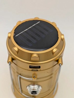Фонарь кемпинговый с солнечной панелью (SX-5800T) [12.2х8.6см, ABS пластик, 1200mAh, IPX1, 25 Вт, USB, 261г]