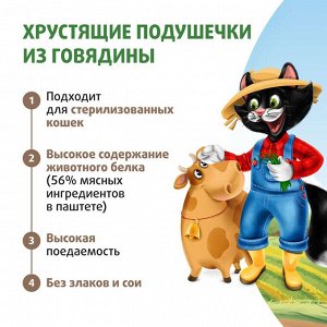 Лакомство Ферма кота Федора хрустящие подушечки для кошек и котят с паштетом из говядины 40 г