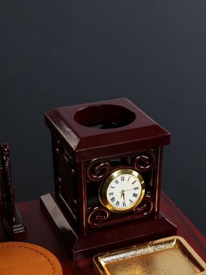 Набор настольный 6в1с визитницей и часами, вишня