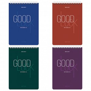 Блокнот А5 146х206мм, 80л, гребень, картон, жесткая подложка, клетка, BRAUBERG, Good luck,1 шт, 114384