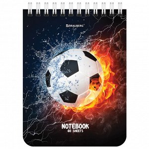 Блокнот МАЛЫЙ ФОРМАТ А6 108х145мм, 40л, гребень, картон, клетка, BRAUBERG, Футбол, 1 шт, 114390