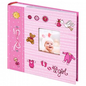 Фотоальбом на 200 фото 10*15см, BRAUBERG "It's a girl", твердая обложка, бум. стр, бокс, розовый,391145