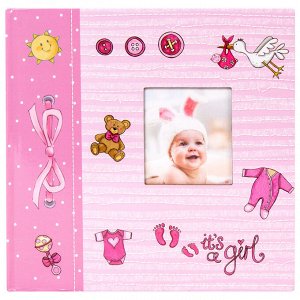 Фотоальбом на 200 фото 10*15см, BRAUBERG "It's a girl", твердая обложка, бум. стр, бокс, розовый,391145