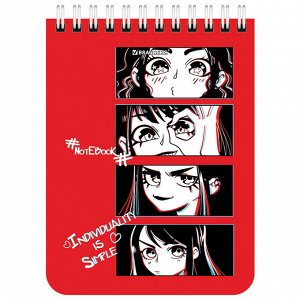 Блокнот МАЛЫЙ ФОРМАТ А6 108х145мм, 40л, гребень, картон, клетка, BRAUBERG, Anime emotions,1 шт,  114392