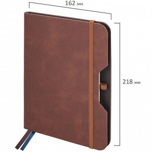 Блокнот А5 162х218мм BRAUBERG NOTE под кожу софт-тач, с резинкой, 80л, клетка, коричневый, 113436