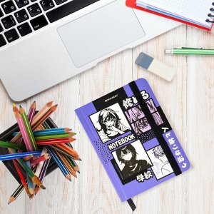 Блокнот с резинкой в клетку 96л, МАЛЫЙ ФОРМАТ А6 109х148, твердая обложка, BRAUBERG, Anime, 116336