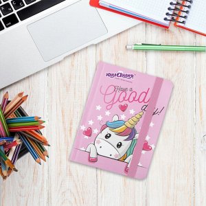 Блокнот с резинкой в клетку 96л, МАЛЫЙ ФОРМАТ А6 109х148, твердая обложка, ЮНЛАНДИЯ, Unicorn, 113742
