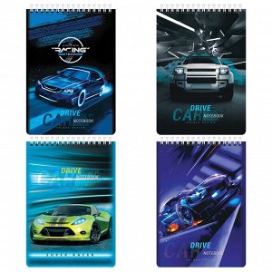 Блокнот А5 146х206мм, 60л, гребень, картон, клетка, BRAUBERG KIDS, Racing, 114363,  1 шт
