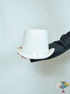 шляпа Цилиндр белая, фетр высота 16,5 см, обхват головы 58-59 см