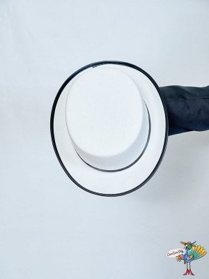 шляпа Цилиндр белая с черными краями, фетр высота 14 см, обхват головы 59-59 см