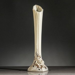 Ваза настольная "Стрела", лепка, цветы, роза белая, 39 см, керамика