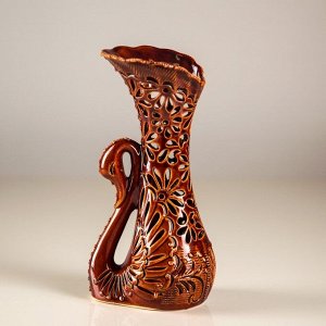 Ваза настольная "Лебедь", коричневая, резка, 22 см, керамика