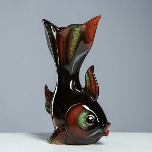 Ваза настольная "Золотая рыбка", керамика, чёрная, 35 см