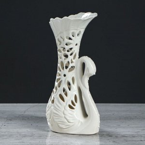 Ваза керамика настольная "Лебедь", белая, резка, 22 см