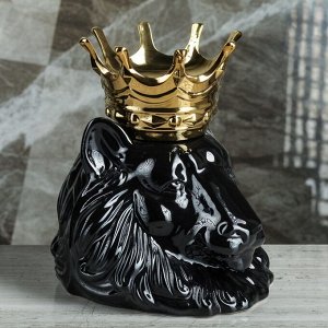 Ваза настольная "Голова льва с короной", чёрная, 27 см, керамика