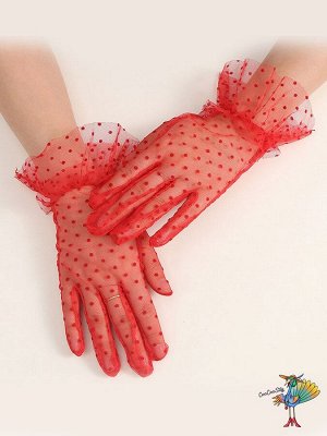 перчатки Лолита, красная сетка в красную точку, 25 см