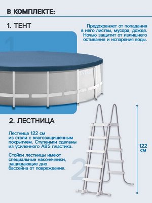 Бассейн каркасный INTEX Prism Frame 26726NP, 457?122 см, фильтр-насос, лестница, тент, подстилка, круглый