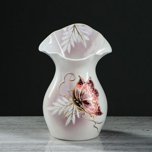 Ваза "Бутон" 22 см, бело-розовая, бабочка, керамика