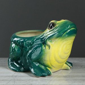 Кашпо фигурное "Жаба", зелено-желтое, керамика, 1.3 л