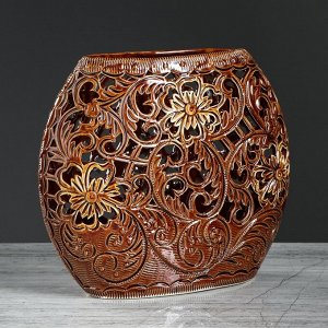 Ваза керамика настольная "Классик", коричневая, резка, 20 см