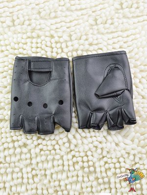 перчатки Детские без пальцев, черные, эко кожа