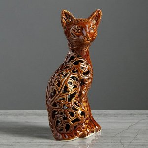 Статуэтка "Кот", коричневая, резка, 23 см